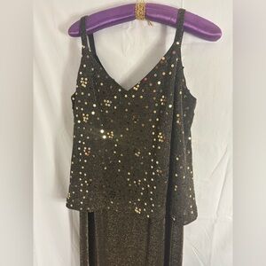 VTG 90s Black Gold Sequin Sleeveless Cocktail Party  Maxi Dress Size L-XL